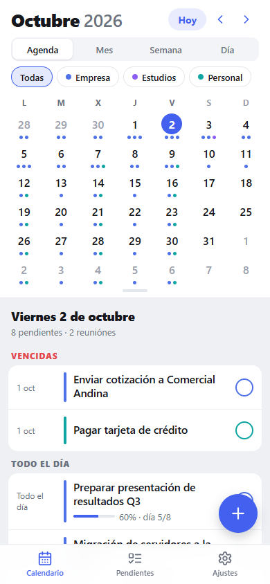 Agenda del día en el celular