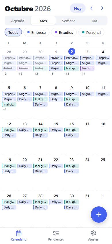 Mes completo con las actividades de cada día