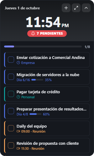 Widget en modo oscuro